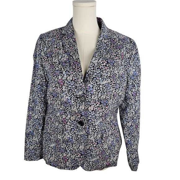 Talbots Blazer Jacket Size Medium Ditsy Floral Blue Pink Cottagecore - Picture 1 of 10
